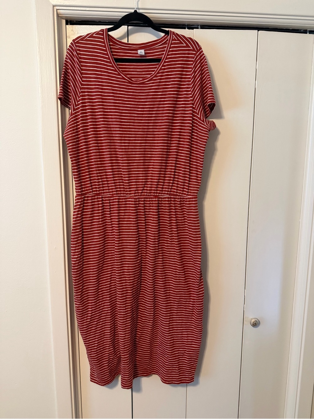 Old Navy Red & White Striped Midi Dress